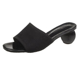 Women Slides 5cm High Heels Knitting Mules Summer