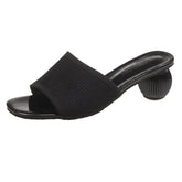 Women Slides 5cm High Heels Knitting Mules Summer