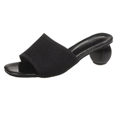 Women Slides 5cm High Heels Knitting Mules Summer