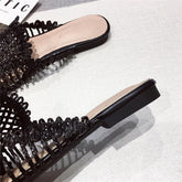 Womens Flats Shoes Mules Rattan Slippers Hollow Slipper Pointed Toe