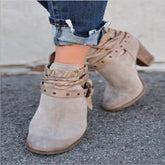 High-heeled boots rivet belt buckle thick with round head boots