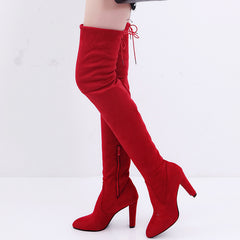Winter sizzling long boots over the knee boots pointed matte leather thick with high-heeled boots large size foreign trade boots women