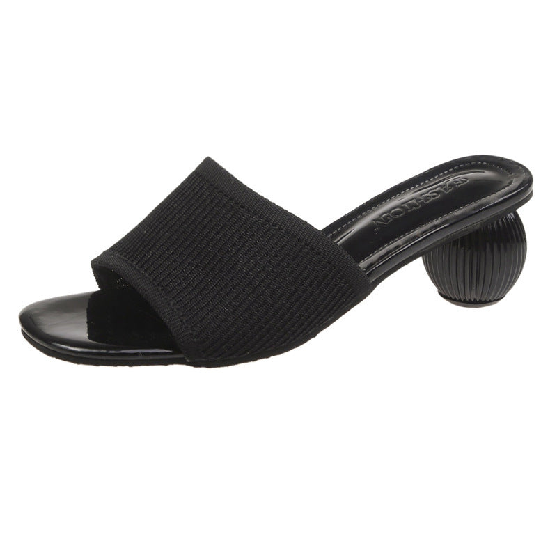 Women Slides 5cm High Heels Knitting Mules Summer