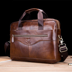 Captain Cattle Leather Goods Laptop Computer Briefcase Leather Shoulder Messenger Bag Top Layer Cowhide Business Briefcase