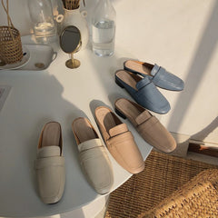 Womens Flats Shoes Mules Slippers Cover Toe Loafers Pu