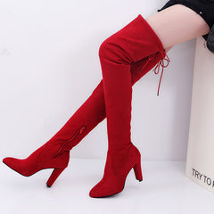Winter sizzling long boots over the knee boots pointed matte leather thick with high-heeled boots large size foreign trade boots women