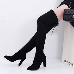 Winter sizzling long boots over the knee boots pointed matte leather thick with high-heeled boots large size foreign trade boots women