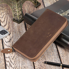 Genuine Leather Long Wallets for Men RFID Blocking Cash Credit Card Holder Checkbook Wallet Zipper Coin Pocket Purse Male