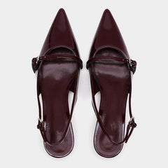 Wine Red Retro Style Pointed Toe Slingback Strap Mules Shoes