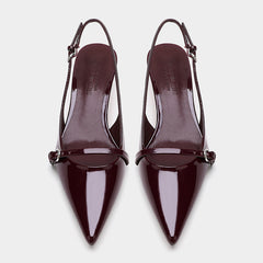 Wine Red Retro Style Pointed Toe Slingback Strap Mules Shoes