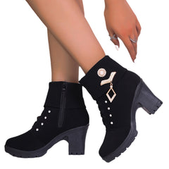 Plus Size Boots Rhinestone High-heeled Cotton Boots