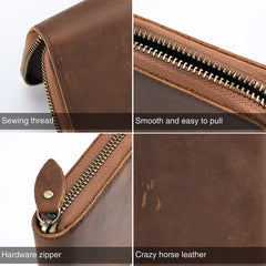 Genuine Leather Long Wallets for Men RFID Blocking Cash Credit Card Holder Checkbook Wallet Zipper Coin Pocket Purse Male
